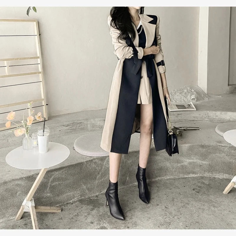 Women's X-Long Trench Coat Spring Autumn Windbreaker Streetwear Outerwear with Belt And Lining