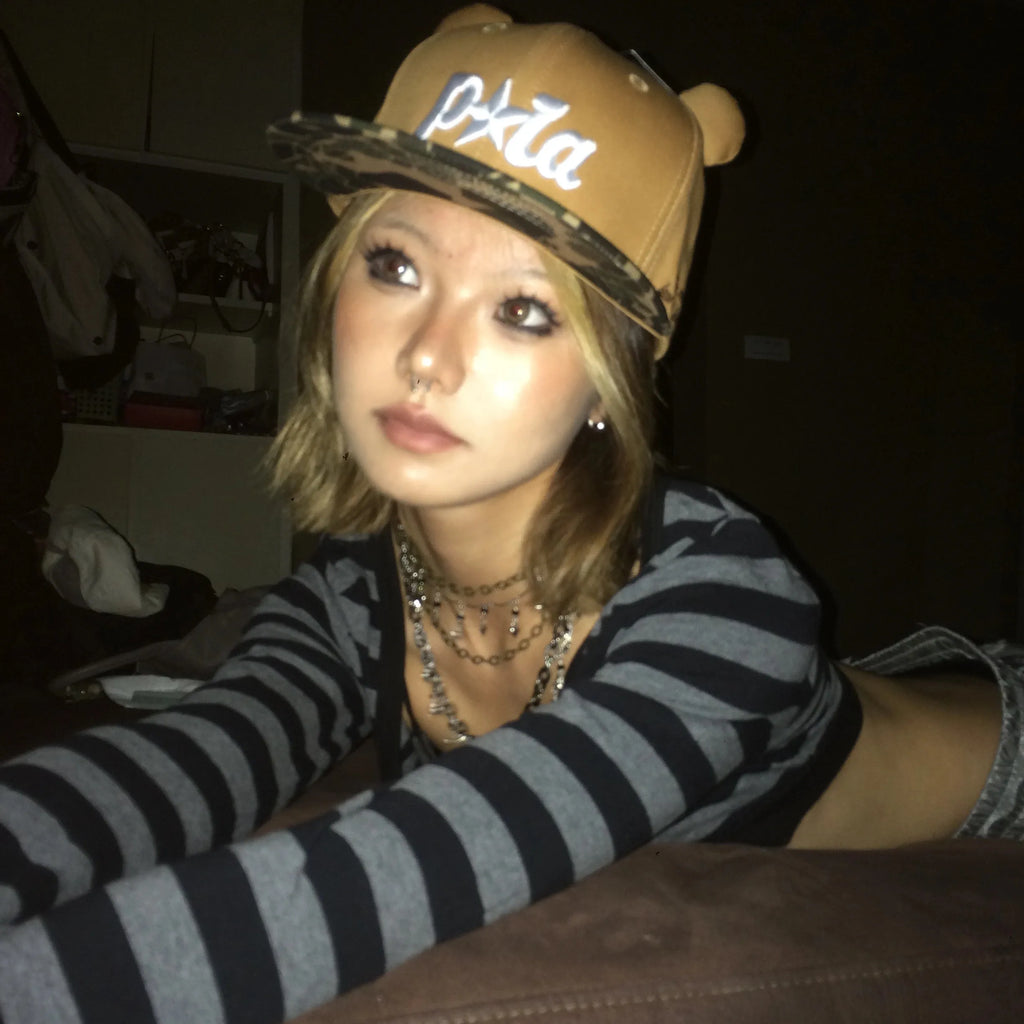 Karrram Trashy Y2k Crop Top Japanese 2000s Style Striped Long Sleeved T-shirt Vintage Harajuku High Street Tops American Retro