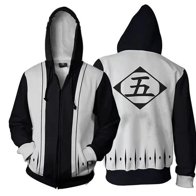 BLEACH Anime Hoodie Peripheral Zip Up Zaraki Kenpachi Hoodies Cosplay Sweatshirt Costumes Halloween Party Birthday Gifts