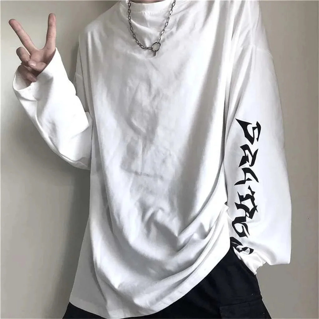 Cool Harajuku Ins Tshirt Hip Hop T-shirt Women Black Casual Korean T Shirt Long Sleeve Loose Tshirt Streetwear Autumn Tops Girls