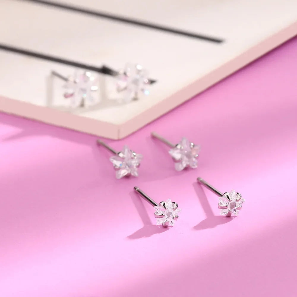 Real 925 Sterling Silver Geometric Zircon Star Stud Earrings for Women Fine Jewelry Light Luxury Allergy Minimalist Accessories