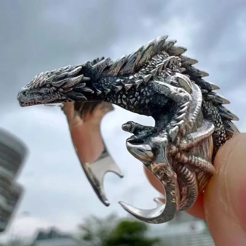 Antique Silver Color Dragon Rings Gothic Punk Men Pterosaur Wings Opening Adjustable Rings Vintage Jewelry Accessories Gifts