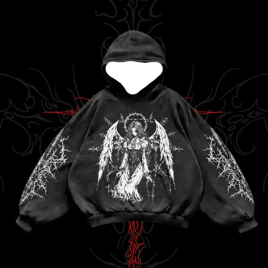 2025/26 Latest Popular Hoodies Y2k Fallen Angel Street Trend 3D Autumn/Winter Adult Men's and Women's Large Pocket Hoodies