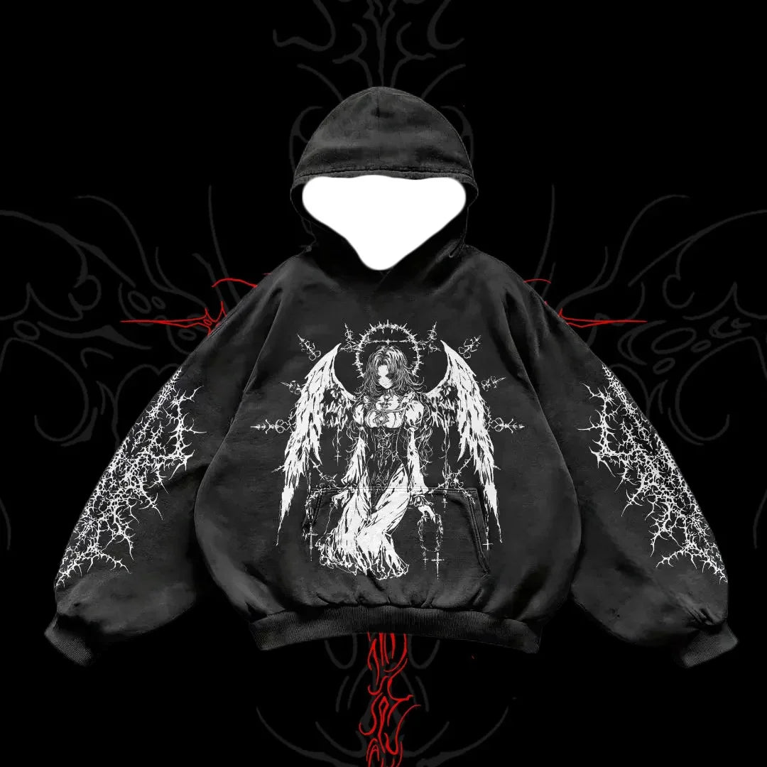 2025/26 Latest Popular Hoodies Y2k Fallen Angel Street Trend 3D Autumn/Winter Adult Men's and Women's Large Pocket Hoodies