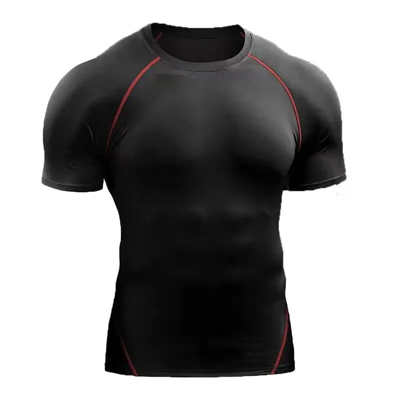 Fitness clothes men's outdoor sports quick drying short sleeved t-shirt training pro running stretch tight fitting clothes yoga