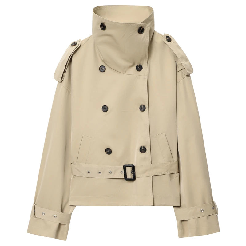 HXAO Women's Trench Coat Female Khaki Women's Windbreaker 2025 Autumn Top Female Women's Short Coat Long Sleeve Elegant Coat