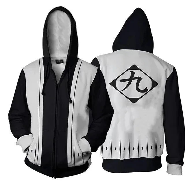 BLEACH Anime Hoodie Peripheral Zip Up Zaraki Kenpachi Hoodies Cosplay Sweatshirt Costumes Halloween Party Birthday Gifts