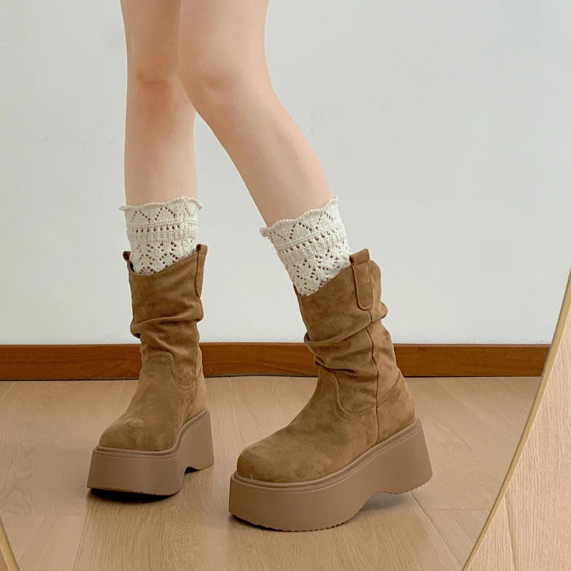 Chunky Platform Thick Sole Woman Ankle Boots Design Round Toe Slip On Shoes  2025 Autumn Winter Short Botas Para Mujer