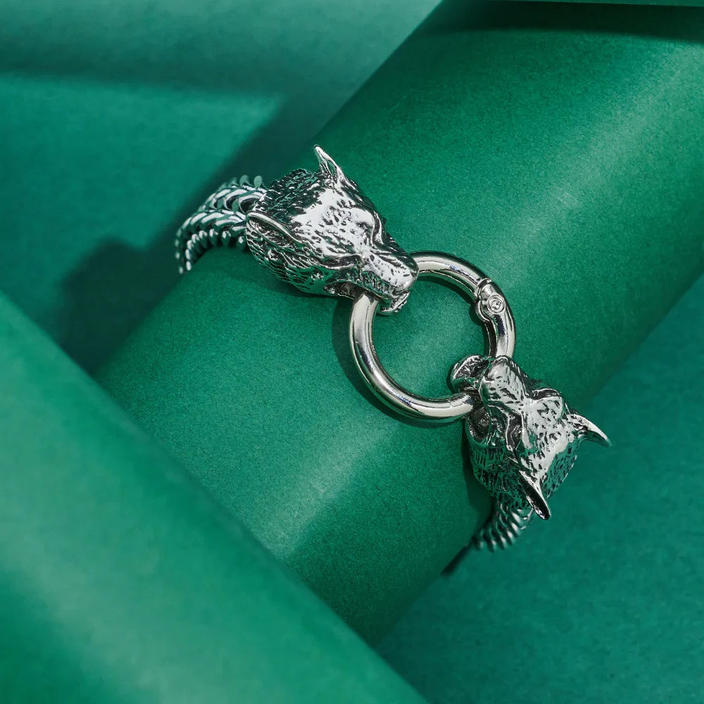 European and American Hip-hop Rock Fashion Personality Trendy Accessories for MEN'S Stainless Steel Wolf Head Bracelet