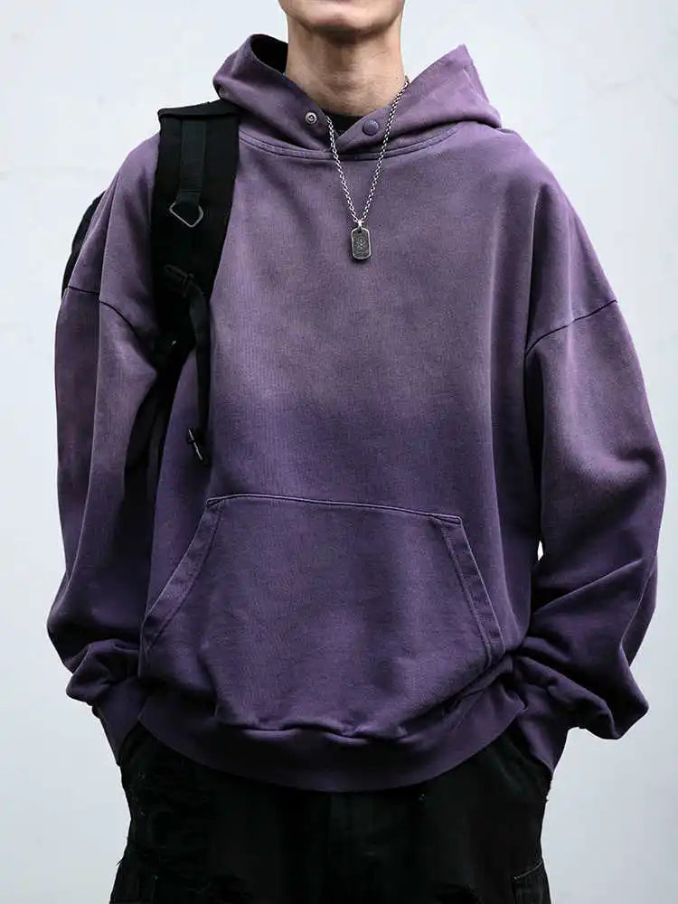 Mens Heavyweight Cotton Hoodie Oversized Streetwear Spring Autumn Garment Dyed Washed Ombre Pullover High Quality Sweatshirt