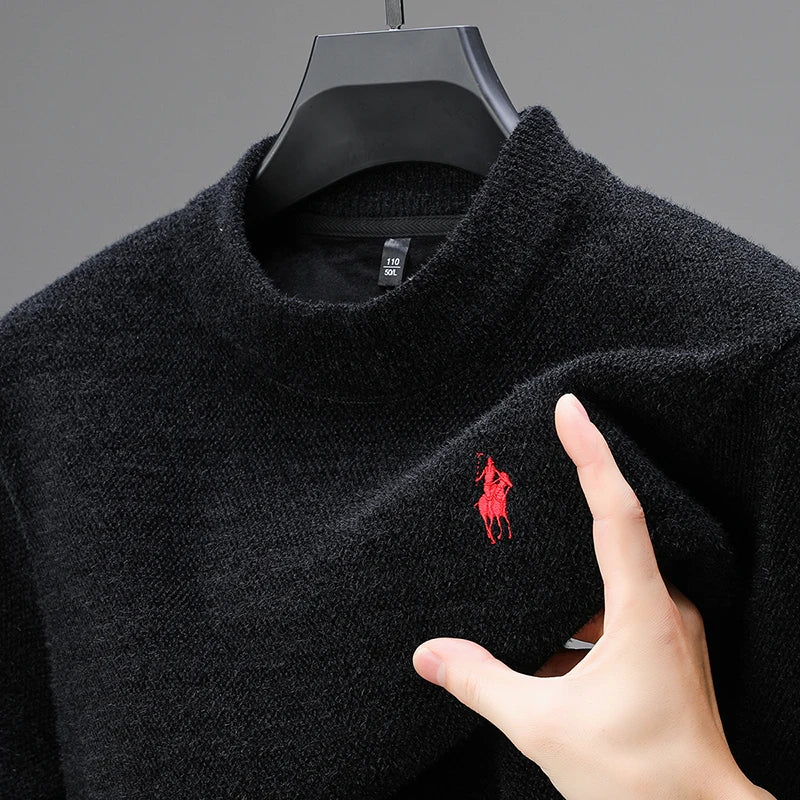 Luxury Brand Men's O-Neck Sweater Autumn/Winter New Item Exquisite Velvet Embroidered Thick Pullover Knitwear Top Men's Clothing
