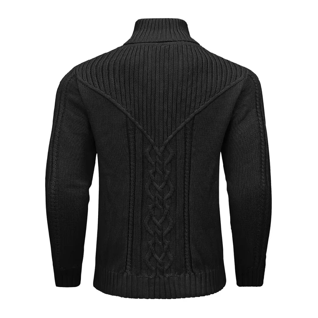 Men's Sweater Winter Shawl Collar Pullover Sweater Casual Cable Knit Button Sweaters Woolen Solid Color  Fleece Tops US Size