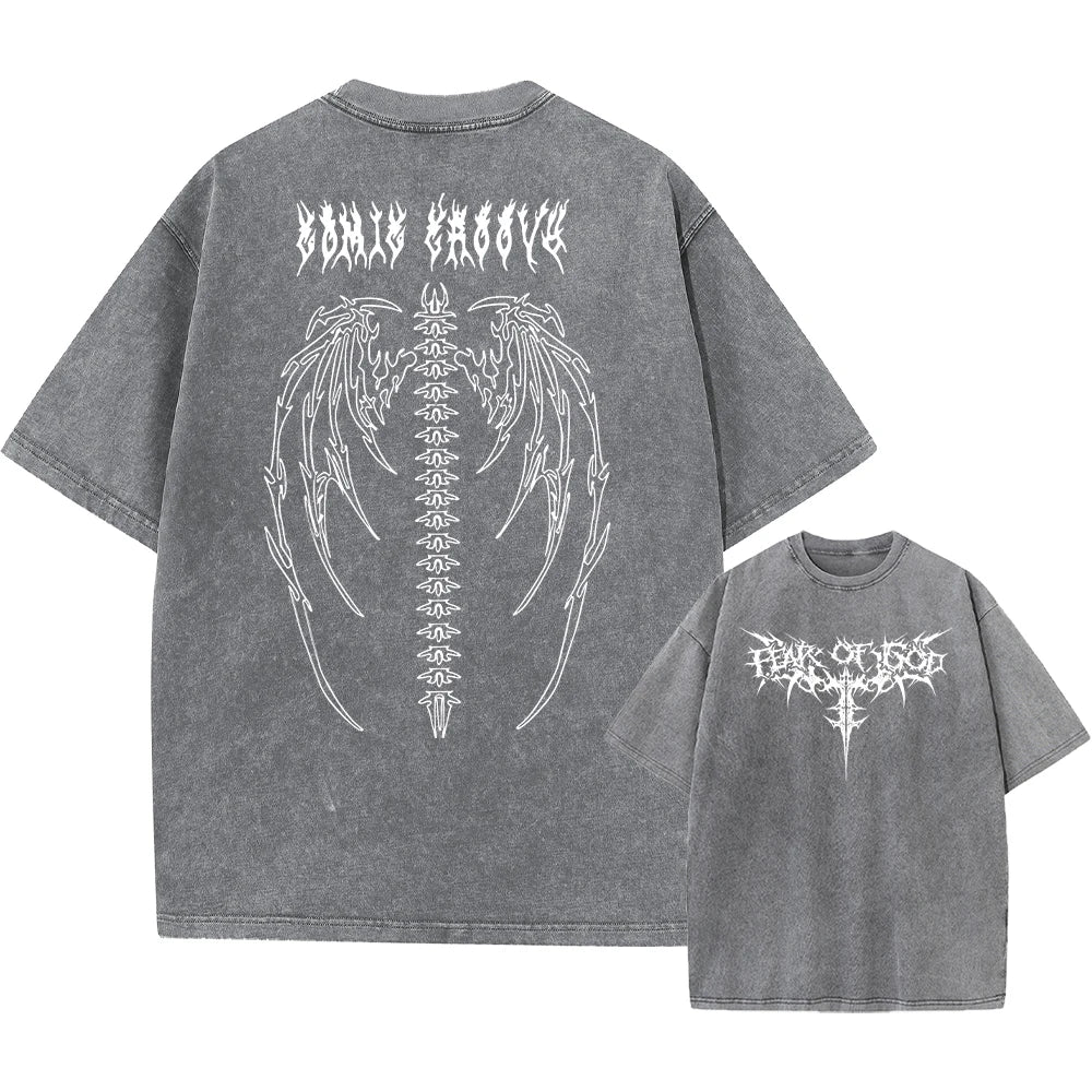 Oversized Printed Tshirts Men Gym Vintage Heavyweight T Shirts Cotton Workout Acid Wash Baggy Tees Street Fashion Tops Unisex