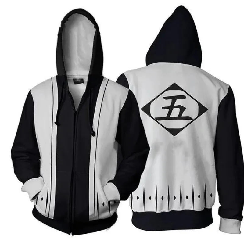 BLEACH Anime Hoodie Peripheral Zip Up Zaraki Kenpachi Hoodies Cosplay Sweatshirt Costumes Halloween Party Birthday Gifts