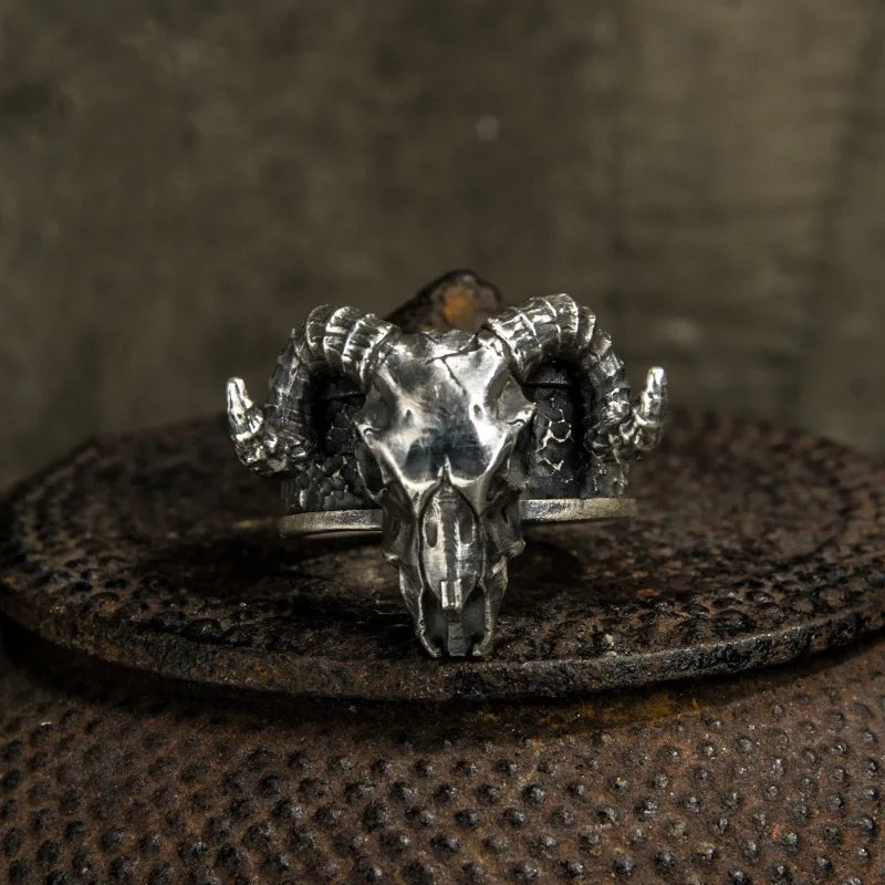 Vintage black goat open ring grams dark demon satanic niche exaggerated personality male finger ring