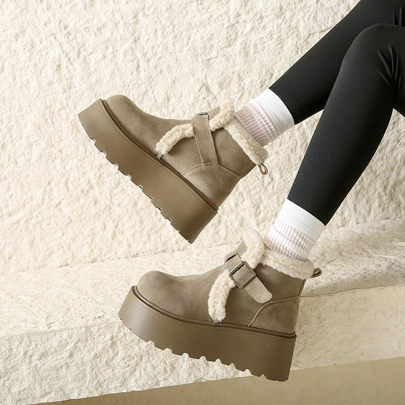 Winter Women Snow Boots 5 CM Platform Buckle Design Shoes Outdoor Fashion Warm Fur Ankle Boot High Quality Casual Plush Shoes 41