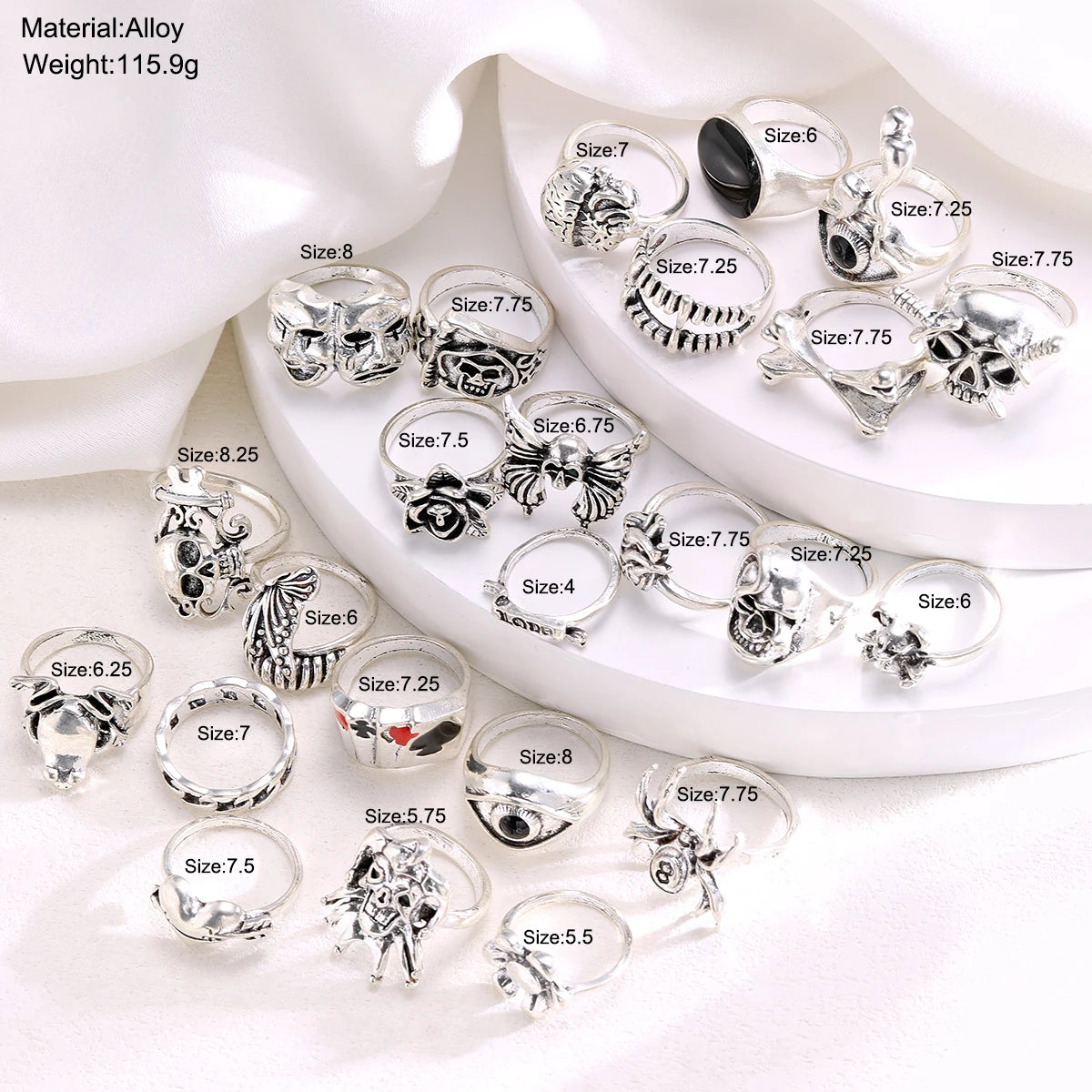 24 Pcs Gothic Skeleton Unisex Ring Set Punk Grunge Butterfly Frog Woman Man Jewelry Hip Hop Party Street Ring Accessories Gift