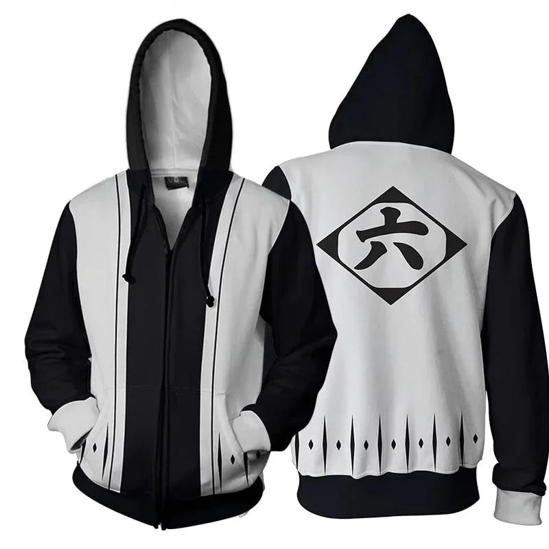 BLEACH Anime Hoodie Peripheral Zip Up Zaraki Kenpachi Hoodies Cosplay Sweatshirt Costumes Halloween Party Birthday Gifts