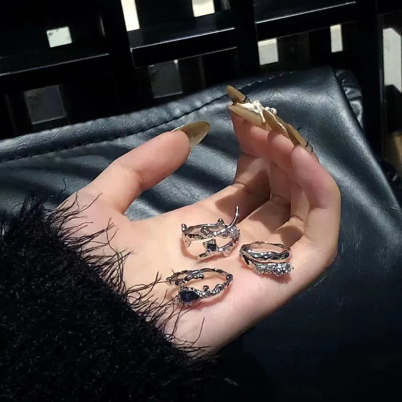 3pcs/set Irregular Silver Color Crystal Ring Set Vintage Zircon Gemstone Open Ring For Women Fashion Party Jewelry Accessories