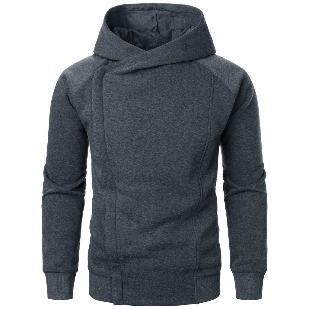 Autumn winter men's solid color hooded top Long sleeve side zipper design hoodie