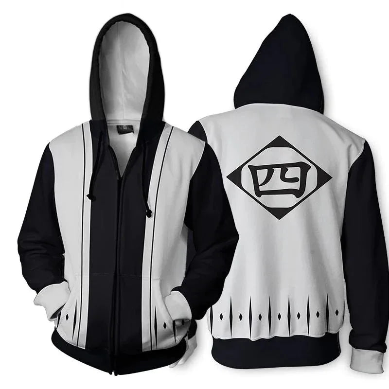 BLEACH Anime Hoodie Peripheral Zip Up Zaraki Kenpachi Hoodies Cosplay Sweatshirt Costumes Halloween Party Birthday Gifts