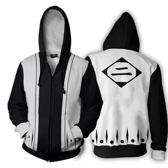 BLEACH Anime Hoodie Peripheral Zip Up Zaraki Kenpachi Hoodies Cosplay Sweatshirt Costumes Halloween Party Birthday Gifts