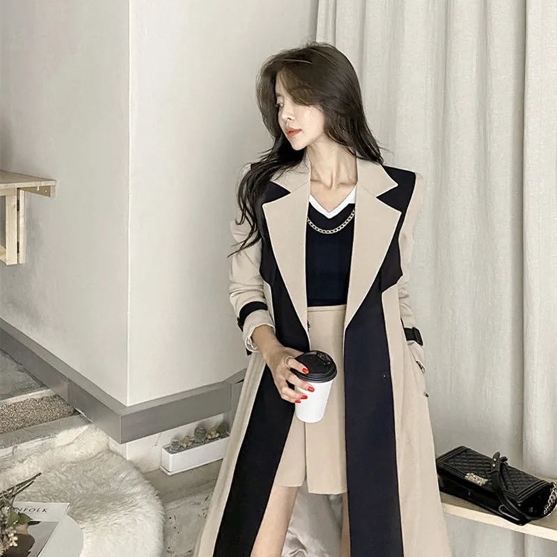 Women's X-Long Trench Coat Spring Autumn Windbreaker Streetwear Outerwear with Belt And Lining