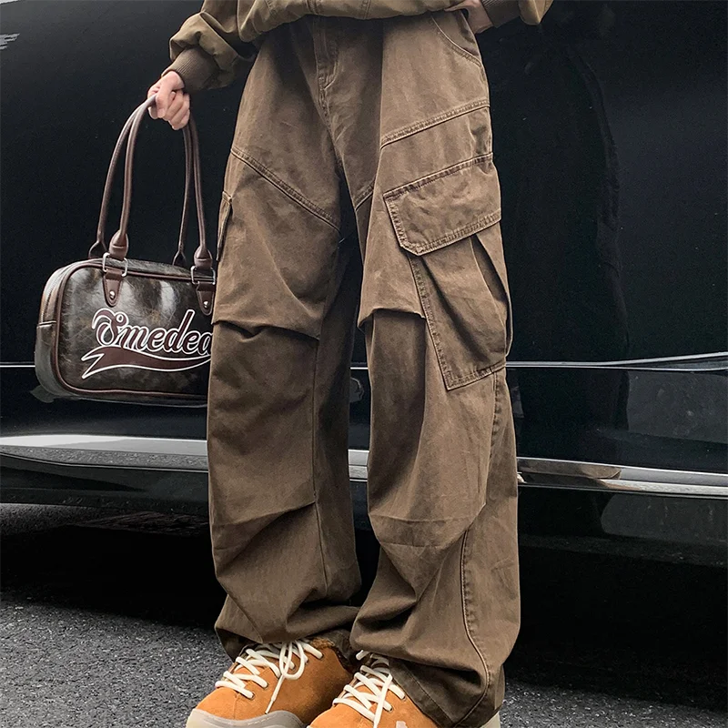 Spring Big Pocket Men's Cargo Pants Japanese Y2k Harajuku Loose Straight Wide Leg Trousers Baggy Pants Man Hip Hop Sweatpants
