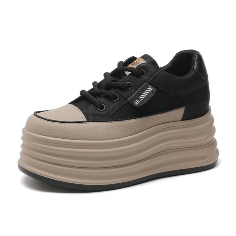 Spring/Autumn 8cm Female Suede Genuine Leather Women's Vulcanized Shoes Platform Wedge Skate Boarding High Casual Shoes