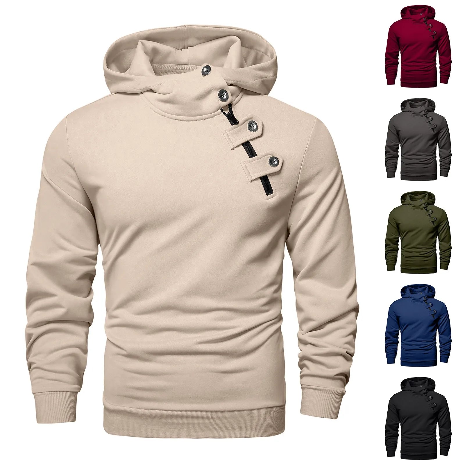 Men Autumn New Sweatshirt Tops Simple Solid Fitting Button Zipper Hoodie Daily Casual Sports Street Matching Pullover Sweatshirt