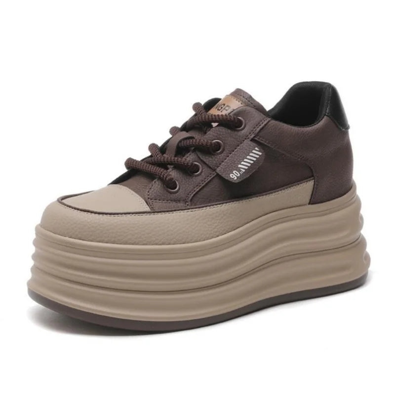 Spring/Autumn 8cm Female Suede Genuine Leather Women's Vulcanized Shoes Platform Wedge Skate Boarding High Casual Shoes