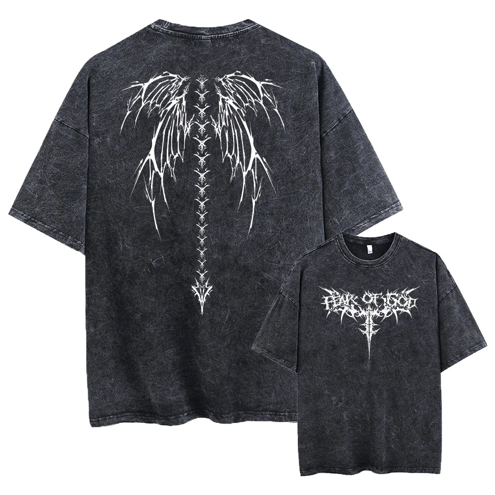 Oversized Printed Tshirts Men Gym Vintage Heavyweight T Shirts Cotton Workout Acid Wash Baggy Tees Street Fashion Tops Unisex