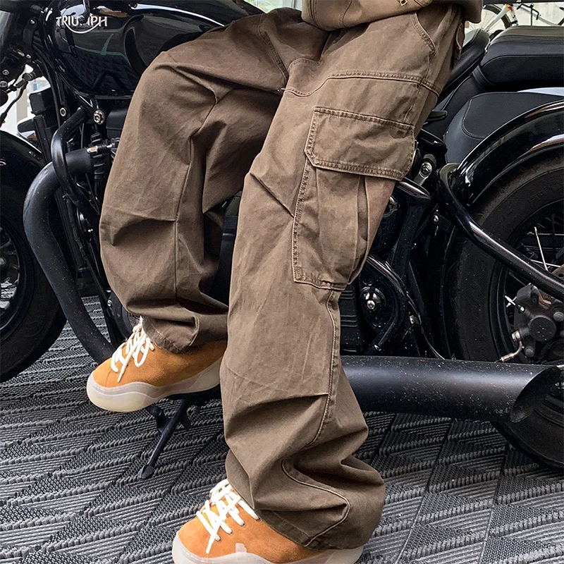 Spring Big Pocket Men's Cargo Pants Japanese Y2k Harajuku Loose Straight Wide Leg Trousers Baggy Pants Man Hip Hop Sweatpants