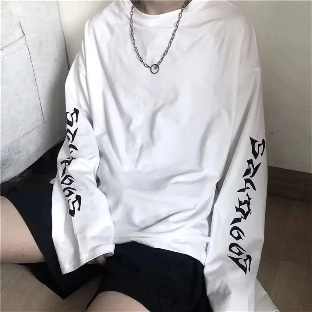 Cool Harajuku Ins Tshirt Hip Hop T-shirt Women Black Casual Korean T Shirt Long Sleeve Loose Tshirt Streetwear Autumn Tops Girls