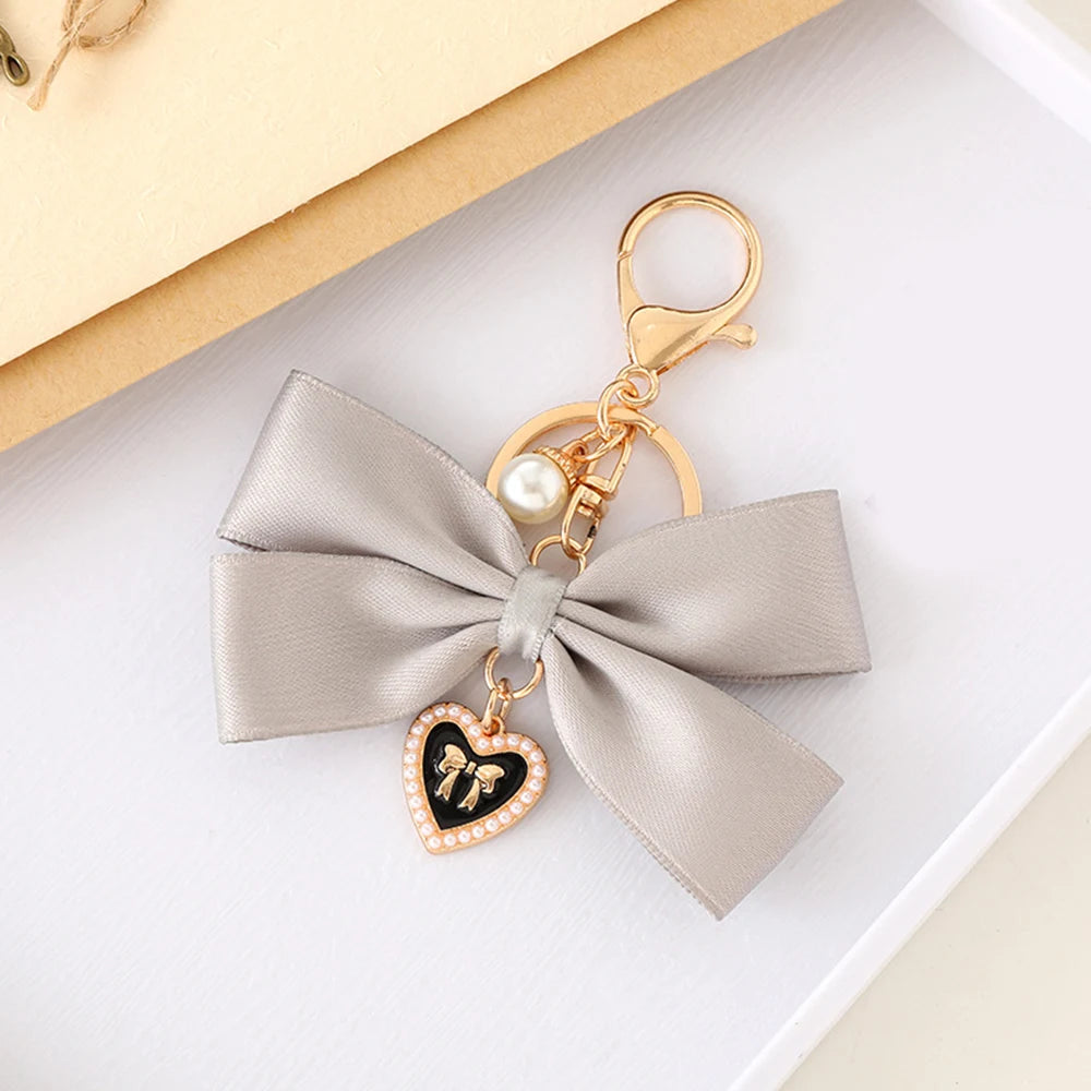 Fashion Large Bowknot Ribbon Pearl Key Chain Women's Multi-color DIY Key Pendant Hanging Ornament Sweet Bag Accessories