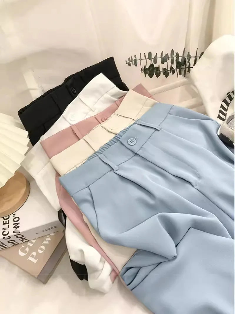 High Waist Women Suit Pants Fall Straight Office Ladies Korean Fashion Trousers Casual Button Loose Female Black Pants New 2024