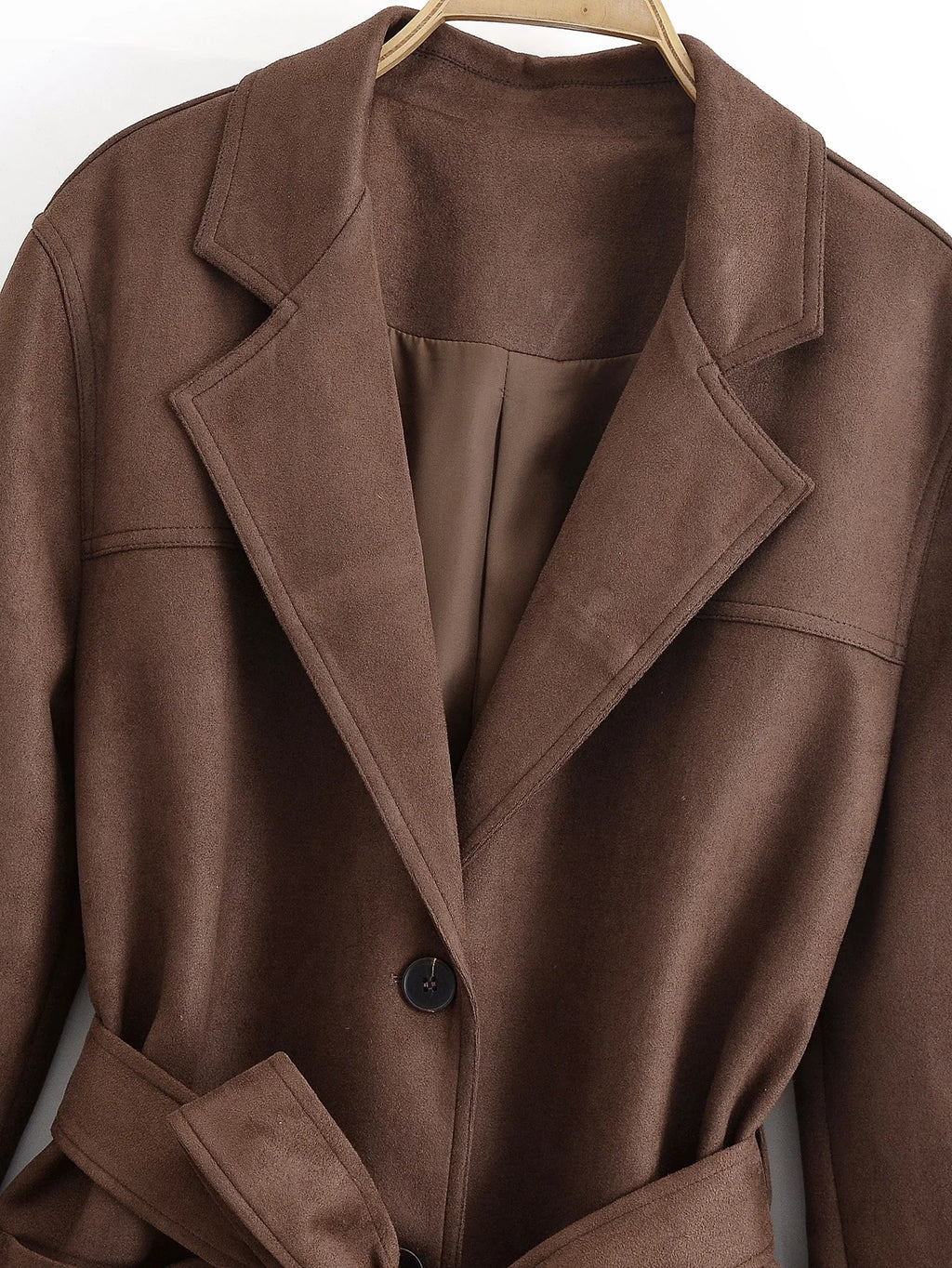 Women's Suede Loose Windbreaker Jackets Solid With Belt Long Sleeve Trench Coat Female Fashion Chic Blazers Jackets Streetwear