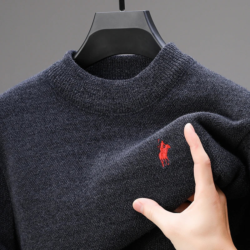 Luxury Brand Men's O-Neck Sweater Autumn/Winter New Item Exquisite Velvet Embroidered Thick Pullover Knitwear Top Men's Clothing