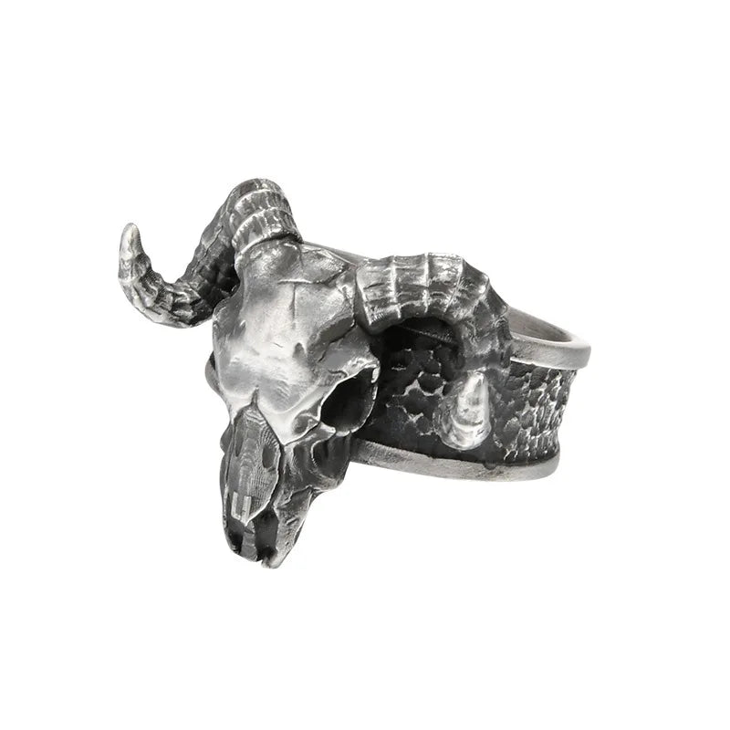 Vintage black goat open ring grams dark demon satanic niche exaggerated personality male finger ring