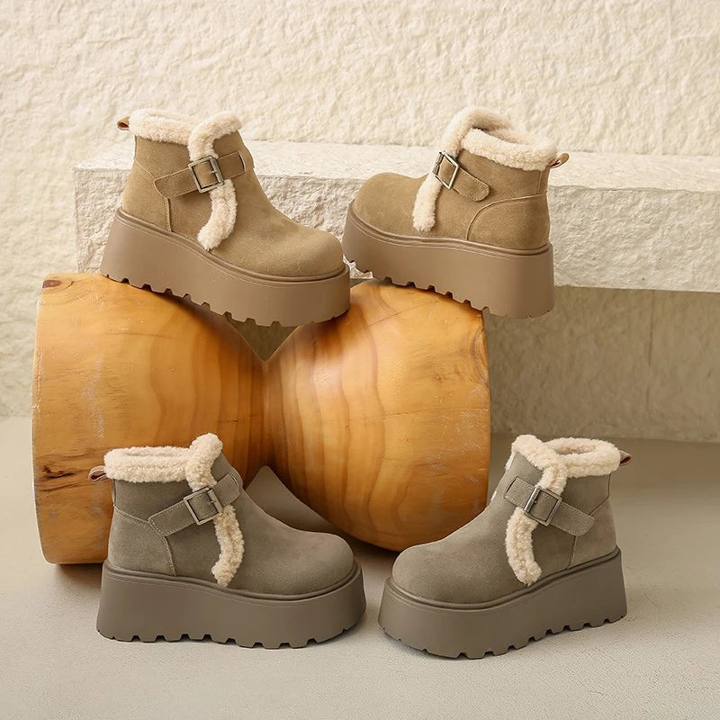 Winter Women Snow Boots 5 CM Platform Buckle Design Shoes Outdoor Fashion Warm Fur Ankle Boot High Quality Casual Plush Shoes 41