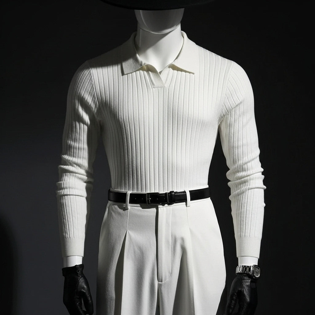 Men's Fashion Luxury V-neck Knitted Jacquard Polo Shirt Solid Color Long-sleeved Korean Popular Leisure Knitwear 2025 New Autumn