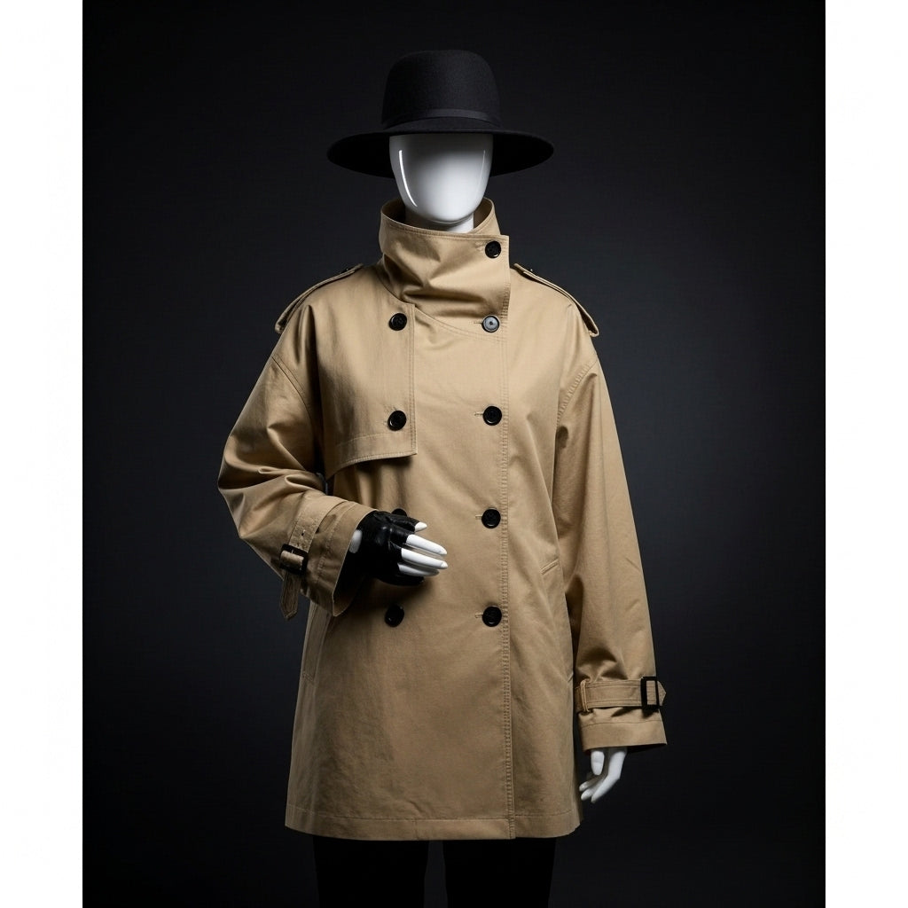 HXAO Women's Trench Coat Female Khaki Women's Windbreaker 2025 Autumn Top Female Women's Short Coat Long Sleeve Elegant Coat