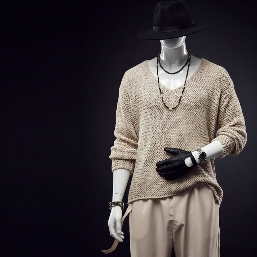 Autumn Men's Clothing Luxury Knit T Shirt Solid Color V Neck Long Sleeve Leisure Streetwear Popular Hollow Out Loose Tees S-3XL