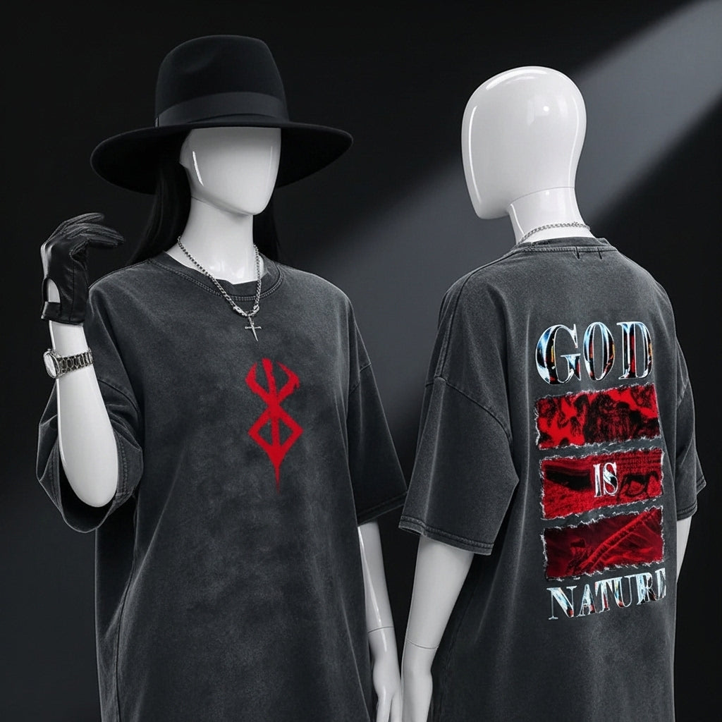 Anime Berserk Guts Vintage Washed T Shirt Manga Gatsu Griffith Zodd T-shirts Men Women Clothing Cotton Casual Oversized T-Shirt