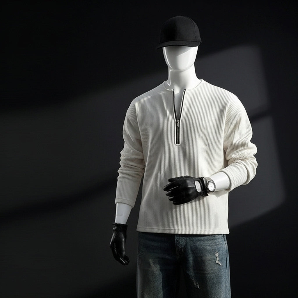 Men's Zipper Patchwork Solid Long Sleeve Trend Tops Spring Autumn Long Sleeve Loose Korean T Shirts Fashion Casual Men Clothing